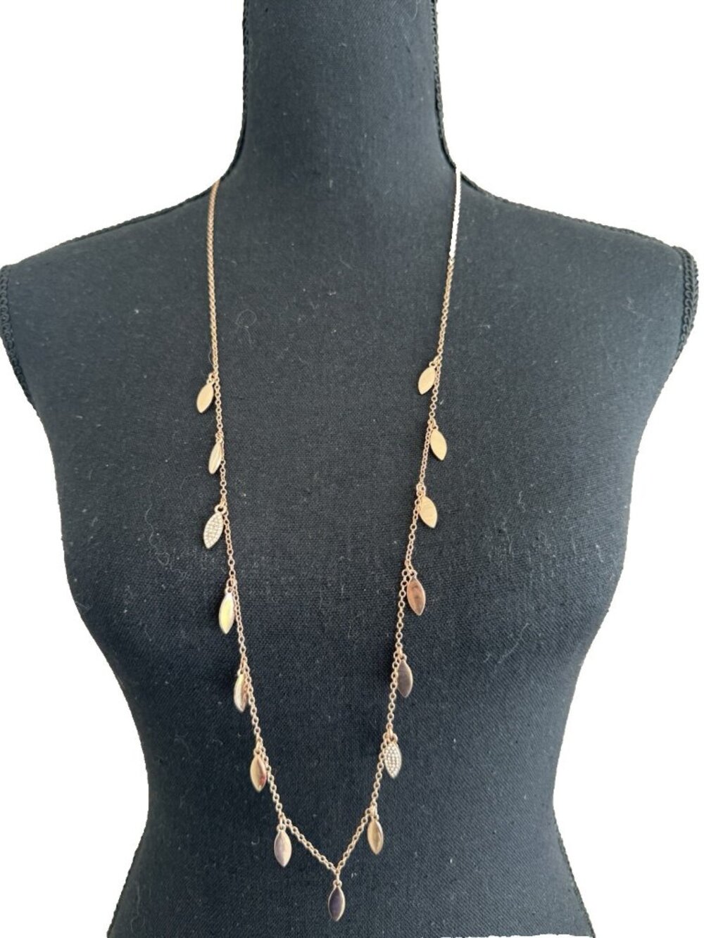 Vera Bradley 35" Long Oval Disk Rose Gold Clear Rhinestone Necklace NEW $58